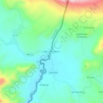 Llano del Espino topographic map, elevation, terrain