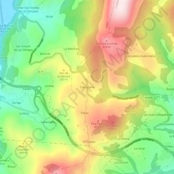Cabruñana topographic map, elevation, terrain