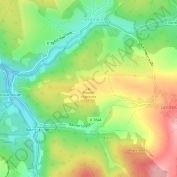 Rauner Hammer topographic map, elevation, terrain