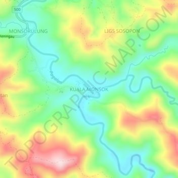 KUALA MONSOK topographic map, elevation, terrain