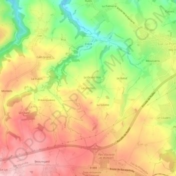 Les Flottes topographic map, elevation, terrain