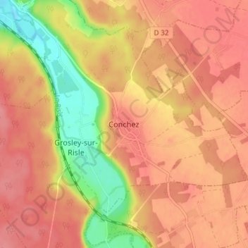 Conchez topographic map, elevation, terrain