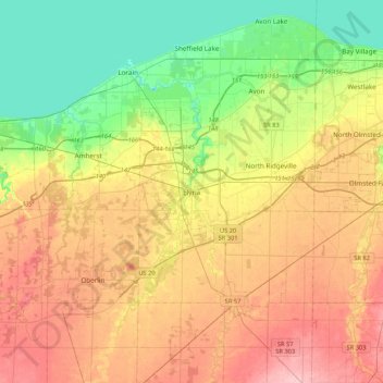 Elyria topographic map, elevation, terrain