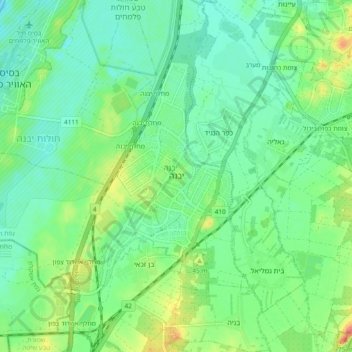 Yavne topographic map, elevation, terrain