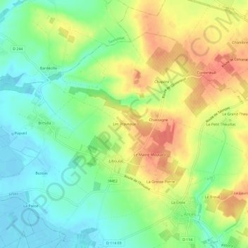 Les Praveaux topographic map, elevation, terrain