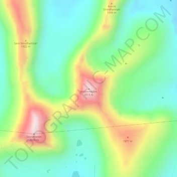Veslesmeden topographic map, elevation, terrain