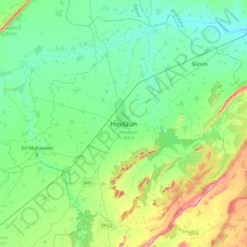 Hindaun topographic map, elevation, terrain