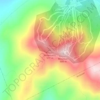 Ragged Mountains topographic map, elevation, terrain