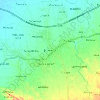 Jatiwangi topographic map, elevation, terrain