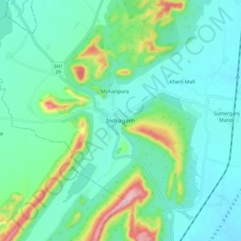 Indragarh topographic map, elevation, terrain