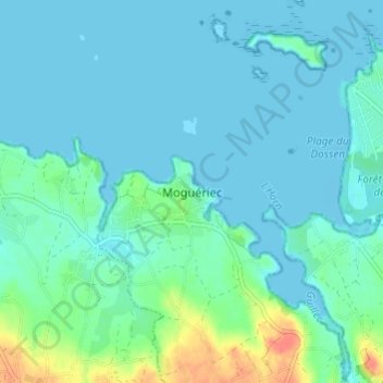 Moguériec topographic map, elevation, terrain