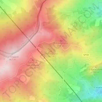 Montepiano topographic map, elevation, terrain