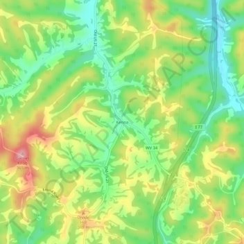 Kenna topographic map, elevation, terrain