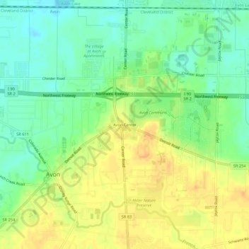 Avon Center topographic map, elevation, terrain