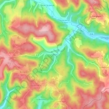 Eybènes topographic map, elevation, terrain
