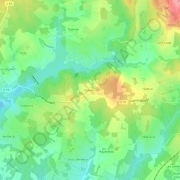 Chaurieux topographic map, elevation, terrain