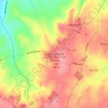 Great Chishill topographic map, elevation, terrain