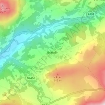 Brithdir topographic map, elevation, terrain