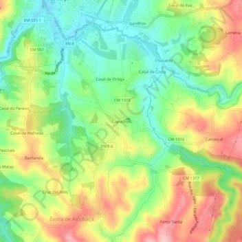 Capuchos topographic map, elevation, terrain