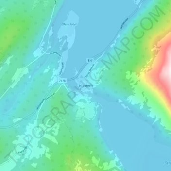 Straumen topographic map, elevation, terrain