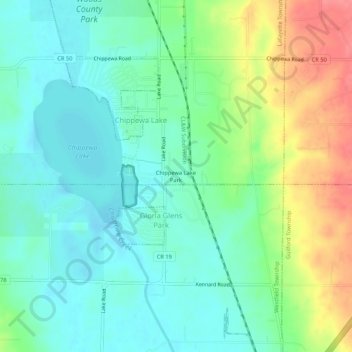 Chippewa Lake Park topographic map, elevation, terrain