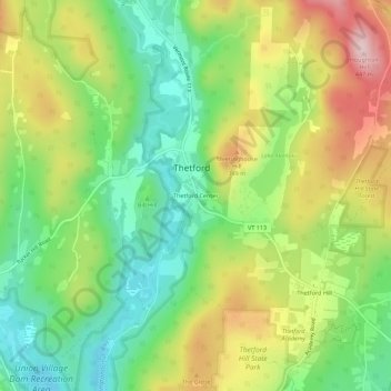 Thetford Center topographic map, elevation, terrain