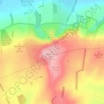 White Horse Hill topographic map, elevation, terrain