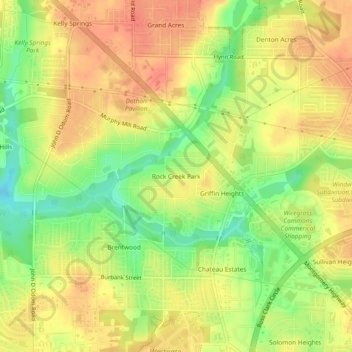 Rock Creek Park topographic map, elevation, terrain