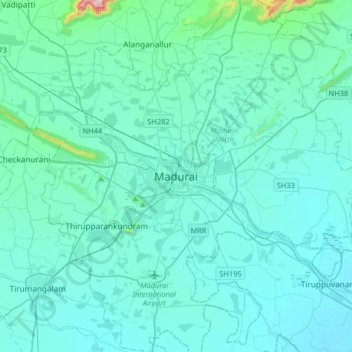 Madurai topographic map, elevation, terrain