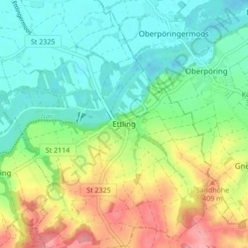 Ettling topographic map, elevation, terrain