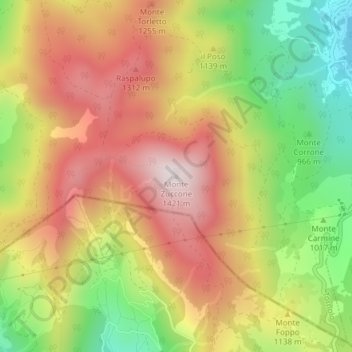 Monte Zuccone topographic map, elevation, terrain