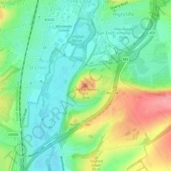 St. Catherine's Hill topographic map, elevation, terrain