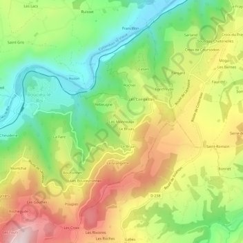 Les Monneaux topographic map, elevation, terrain