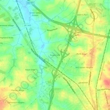 Forest Hills topographic map, elevation, terrain