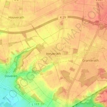 Hetzerath topographic map, elevation, terrain
