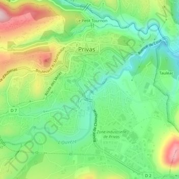 Ouvèze topographic map, elevation, terrain