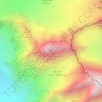 Aiguille de Chardonnet topographic map, elevation, terrain