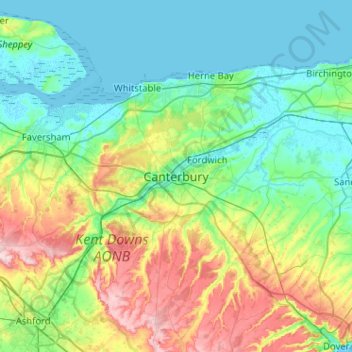 Canterbury topographic map, elevation, terrain