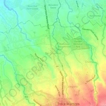 De Ocampo topographic map, elevation, terrain