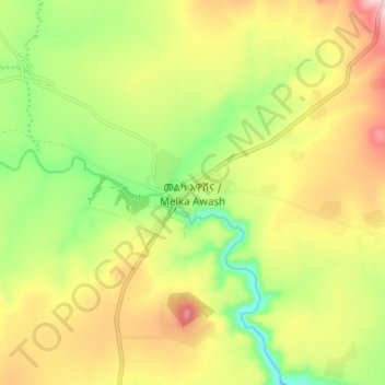 Melka Awash topographic map, elevation, terrain