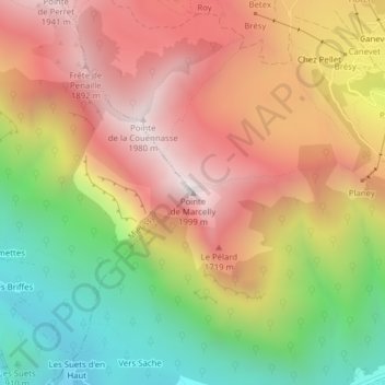 Pointe de Marcelly topographic map, elevation, terrain