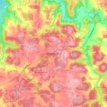 Gidgegannup topographic map, elevation, terrain