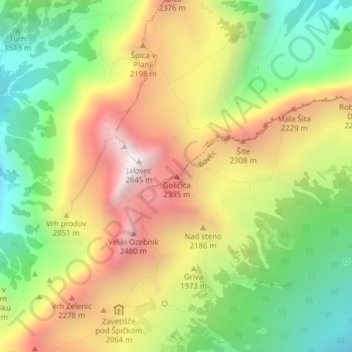 Goličica topographic map, elevation, terrain