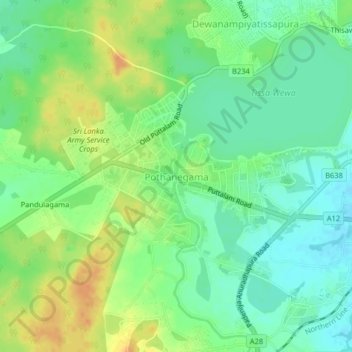 Pothanegama topographic map, elevation, terrain