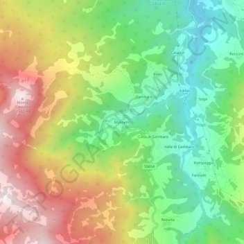 Molinello topographic map, elevation, terrain