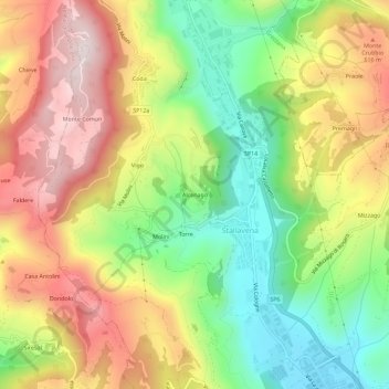 Alcenago topographic map, elevation, terrain
