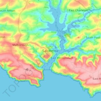 Salcombe topographic map, elevation, terrain