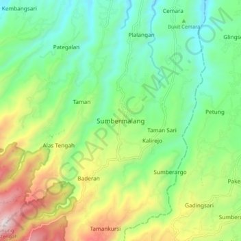 Sumbermalang topographic map, elevation, terrain