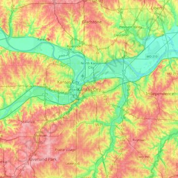 Downtown Kansas City topographic map, elevation, terrain