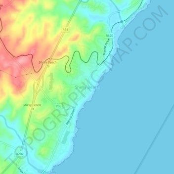 Shelly Beach topographic map, elevation, terrain